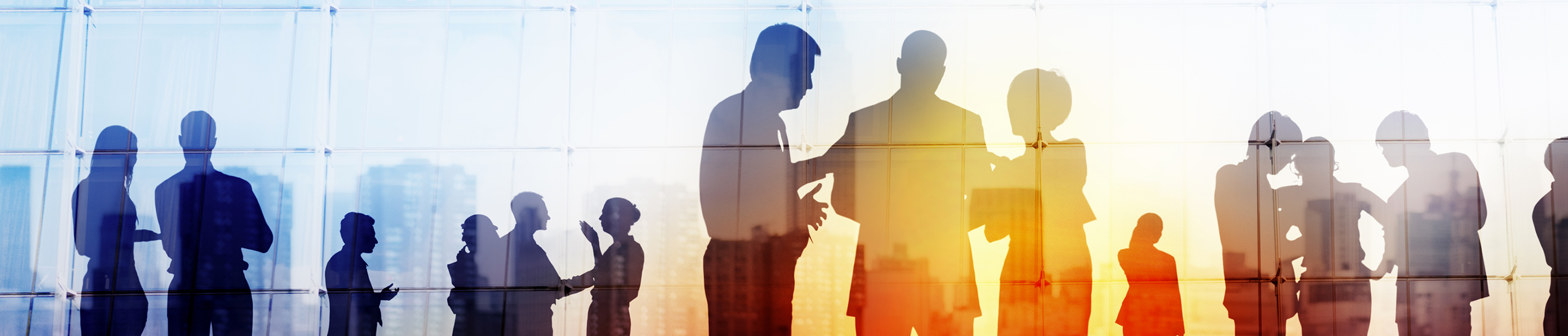 Image of people meeting - rainbow silhouette.
